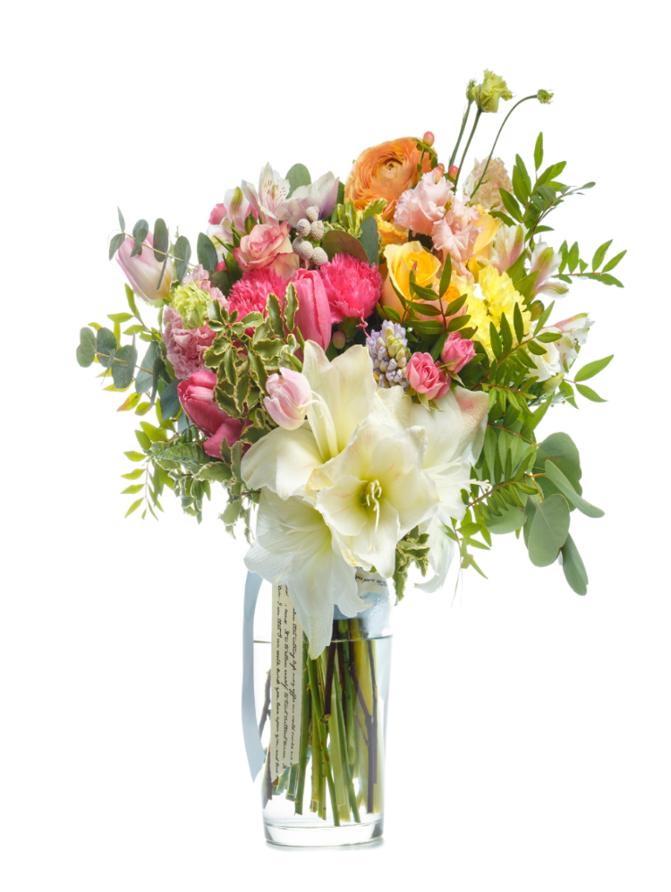 Mooi boeket voor op kantoor met een bloemenabonnement uit Merksplas bloemenwinkel.